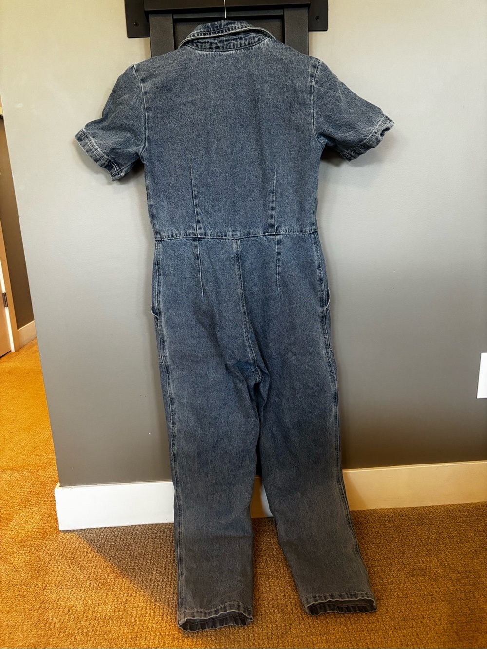 MOD REF Denim Utility Jumpsuit Small Blue Short Sleeve Button Front Pockets - Picture 4 of 5